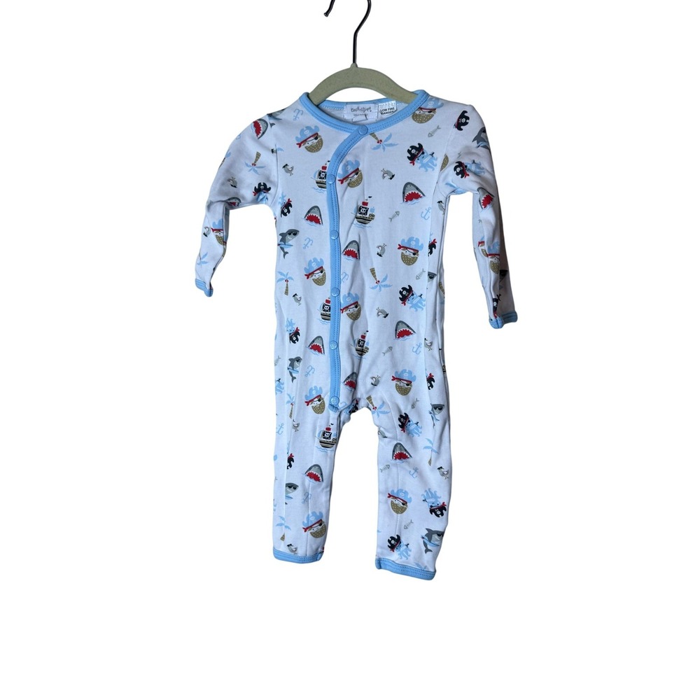 Earth Nymph Romper Baby Boys 9-12 Months White Pirate Shark Print Cotton‎
